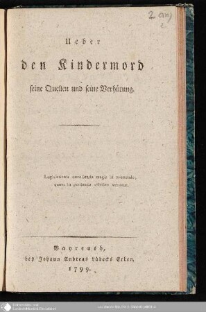 Ueber den Kindermord, seine Quellen und seine Verhütung