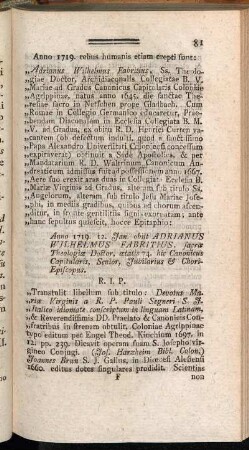 Anno 1719. rebus humanis etium erepti sunt:[...]