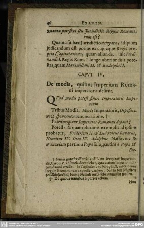 Caput IV. De modis, quibus Imperium Romani imperatoris definit