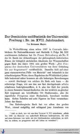 Zur Geschichte und Statistik der Universität Freiburg i. Br. im XVII. Jahrhundert.