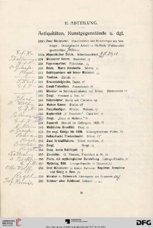 II. Abteilung. Antiquitäten, Kunstgegenstände u. dgl. (Nr. 233-561)
