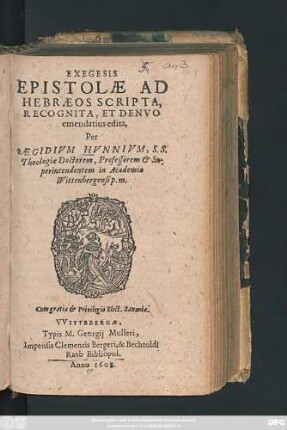 Exegesis Epistolae Ad Hebraeos