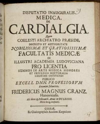 Disputatio Inauguralis Medica, De Cardialgia