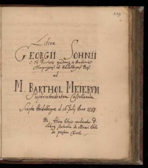 [Brief von Georg Sohn an M. Bartholomäus Meier (1588)]
