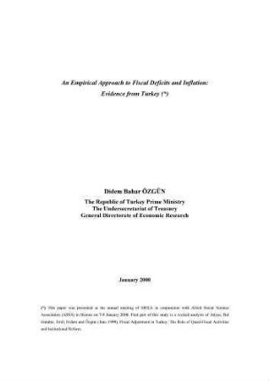 An Empirical Approach to Fiscal Deficits and Inflation: Evidence from Turkey