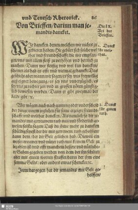 Die IX. Art der Brieffen. Von Brieffen, darinn man jemandts dancket