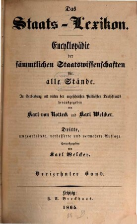Das Staats-Lexikon : Encyklopädie der sämmtlichen Staatswissenschaften für alle Stände, 13. [Sachsen - Steuern]