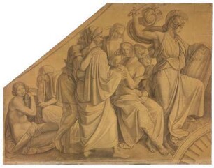 Odysseus entdeckt Achill unter den Töchtern des Lykomedes. Karton zu den Deckenbildern der Münchner Glyptothek