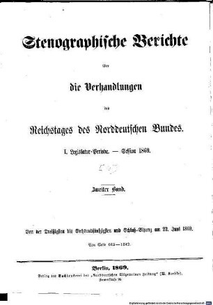 Verhandlungen des Reichstages des Norddeutschen Bundes. Stenographische Berichte über die Verhandlungen des Reichstages des Norddeutschen Bundes. 8. 1869