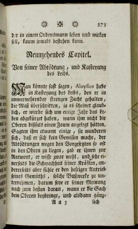 Neunzehendes Capitel. Von seiner Abtödtung, und Kasteyung des Leibs.