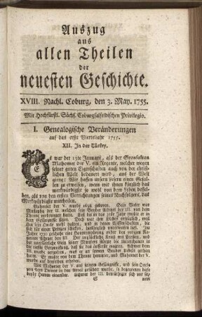 XVIII. Nachl. Coburg, den 3. May. 1755.