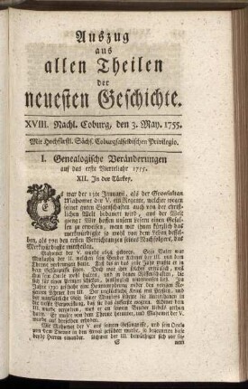 XVIII. Nachl. Coburg, den 3. May. 1755.