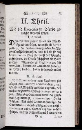 II. Theil. Wie die Exercitia zu Pferde gemacht werden sollen.