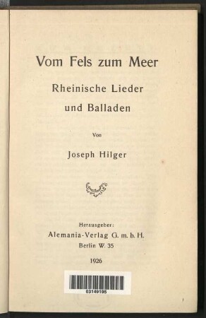 Vom Fels zum Meer : rheinische Lieder und Balladen
