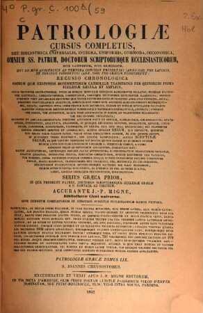 Tu en hagiois patros hēmōn Iōannu, archiepiskopu Kōnstantinupoleōs, tu Chrysostomu, ta heuriskomena panta : ad mss. codices Gallicos, Vaticanos, Anglicanos Germanicosque ... castigata, innumeris aucta ..., 8