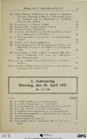2. Auktionstag, Dienstag, den 28. April 1931 ab ½3 Uhr (Nr. 301-650)