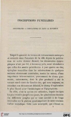 Inscriptions funéraires : recueillies à Constantine et dans la Banlieue