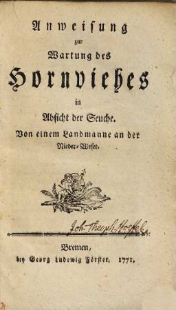 Anweisung zur Wartung des Hornviehes in Absicht der Seuche