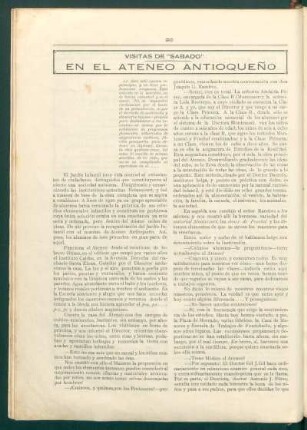 En el Ateneo Antioqueño : Visitas de "Sábado"
