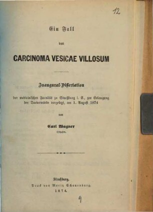 Ein Fall von Carcinoma vesicae villosum : (Inaugural-Dissertation.)