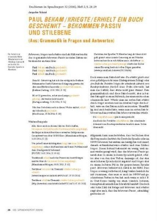 Paul bekam/kriegte/erhielt ein Buch geschenkt - bekommen-Passiv und Stilebene: aus: Grammatik in Fragen und Antworten