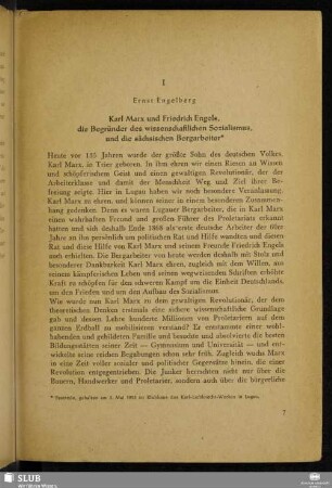 I Karl Marx und Friedrich Engels, die Begründer des wissenschaftlichen Sozialismus, und die sächsischen Bergarbeiter