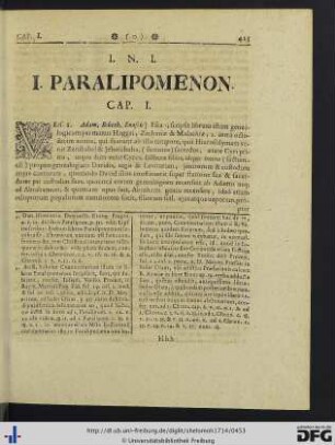 I. Paralipomenon.