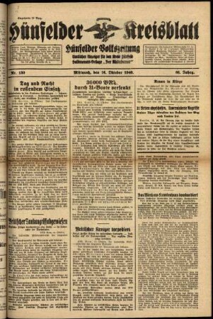 Ausgabe vom Mittwoch, den 16. Oktober 1940.