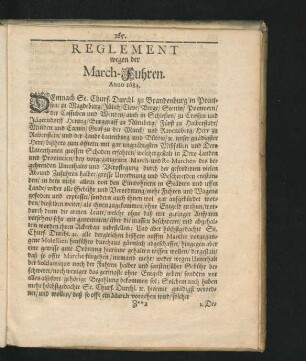 Reglement wegen der March-Fuhren. Anno 1684.