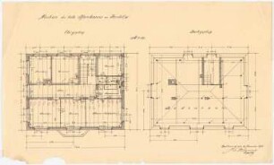 Pfarrhaus (und Entwurf für eine Kirche), Bochum-Hordel: Grundrisse Ober- und Dachgeschoss 1:50