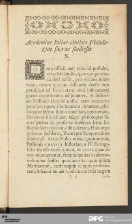 Academiae Iuliae ciuibus Philologiae sacrae studiosis