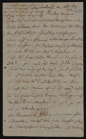 Brief von Luise Nicolovius-Schlosser an Clara von Clermont vom 23.12.1792