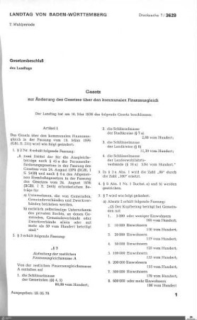 Änderung des Gesetzes über den kommunalen Finanzausgleich