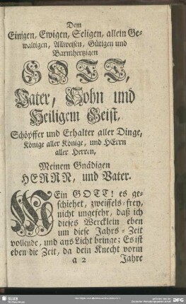 Zuschrifft an den Drey-Einigen Gott