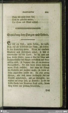 Erquickung bey Sorgen und Arbeit