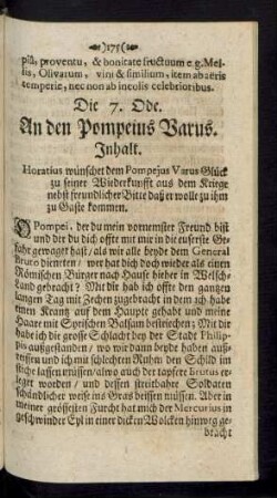 Die 7. Ode. An den Pompeius Varus
