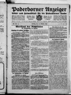 Paderborner Anzeiger : Lokal- und Heimatzeitung für das gesamte Paderborner Land : Tageszeitung für Jedermann : Publikationsorgan vieler Behörden