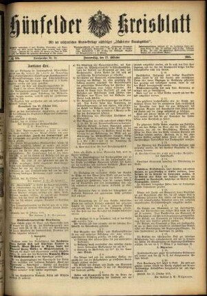 Erste Ausgabe vom Donnerstag, den 21. Oktober 1915.