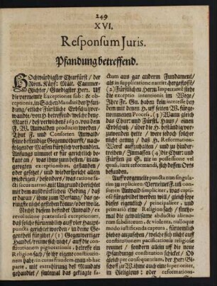XVI. ... Pfandung betreffend.