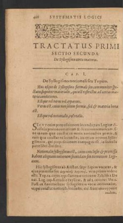 Tractatus Primi Sectio Secunda: De Syllogismo certae materiae.