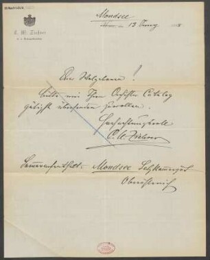 Brief an B. Schott's Söhne : 13.06.1898