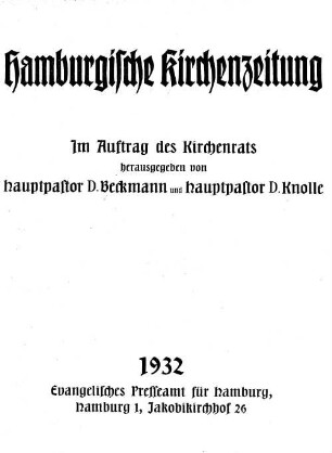 8.1932: Hamburgische Kirchenzeitung