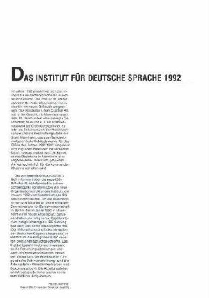 Das Institut für Deutsche Sprache 1992