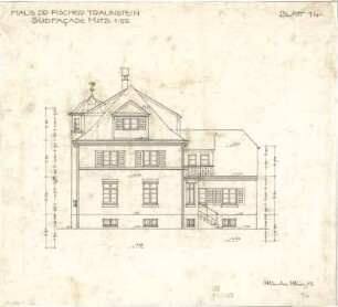 Fischer, Theodor; Traunstein; Augenklinik Dr. Fischer - Südfassade (Aufriss)