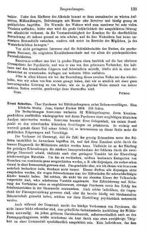 133-134, Ernst Schultze, Über Psychosen bei Militärgefangenen nebst Reformvorschlägen. Eine klinische Studie, 1904
