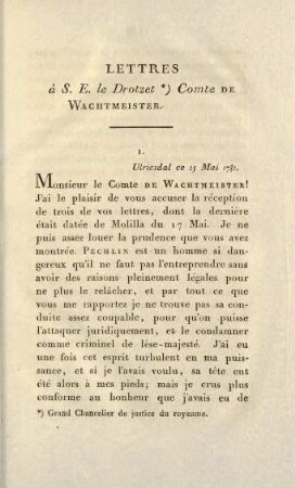 137-166, Lettres à S. E. le Drotzet Comte de Wachtmeister