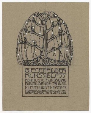 Coverentwurf für Bielefelder Kunstblatt : Stilisierter Baum mit Wurzelgeflecht, darunter Schriftblock