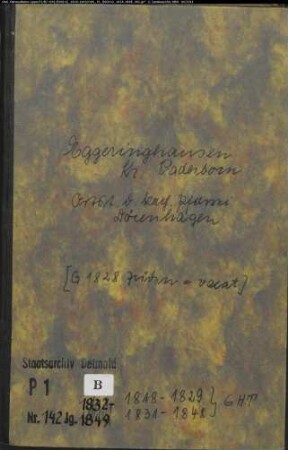 Kirchenbuchduplikate der katholischen Gemeinde Eggeringhausen, Kreis Paderborn, -Ortsteil der katholischen Pfarrei Dörenhagen- (GHT 1818-1829, 1831-1848) (Gemeinde: Katholische Gemeinde Eggeringhausen)
