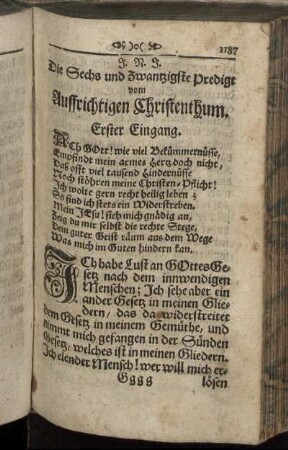 Die Sechs und Zwantzigste Predigt vom Auffrichtigen Christenthum.