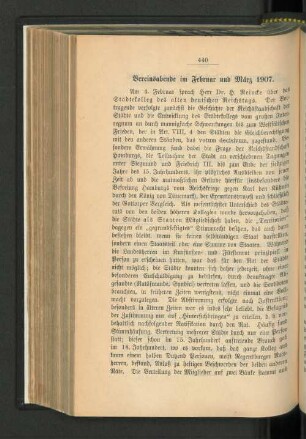 Vereinsabende im Februar und März 1907.